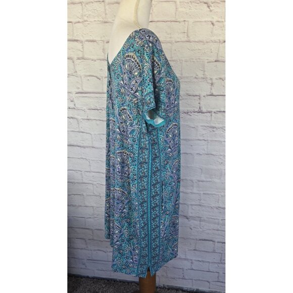 J Jill Fresh Teal Paisley Bottom Back Dress Size Large Viscose - Picture 3 of 16